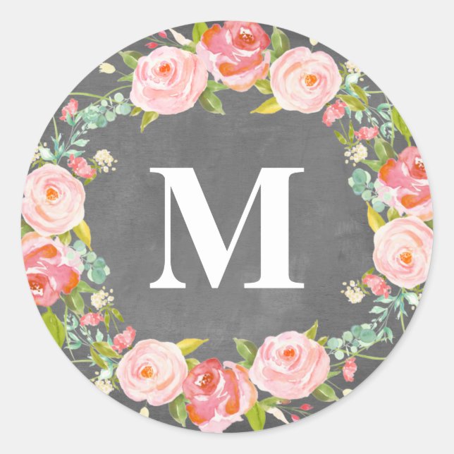 Floral Monogramm | Gefälligkeitskennzeichnungen Runder Aufkleber (Vorderseite)