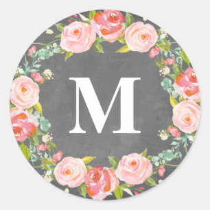 Floral Monogramm Gefälligkeitskennzeichnungen Runder Aufkleber