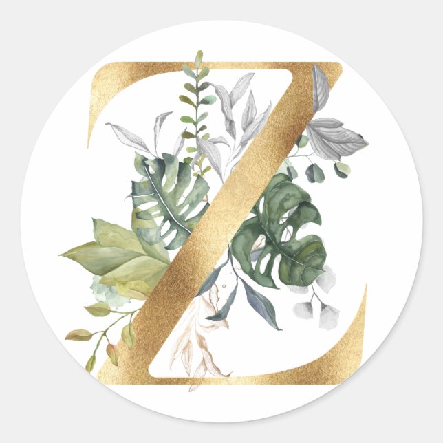 Floral Monogramm in Gold Klassischer Rundsticker Runder Aufkleber (Vorderseite)