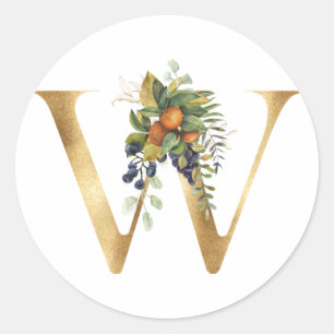 Floral Monogramm in Gold Klassischer Rundsticker Runder Aufkleber