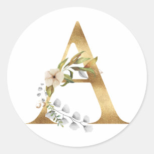 Floral Monogramm in Gold Runder Aufkleber