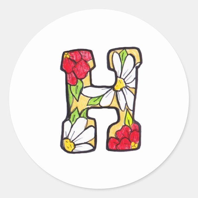 Floral Monogramm Letter "H" Runder Aufkleber (Vorderseite)