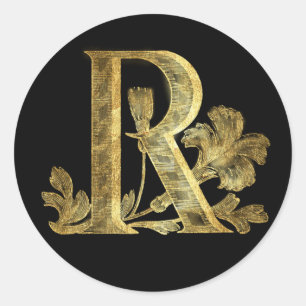 Floral Monogramm R Runder Aufkleber