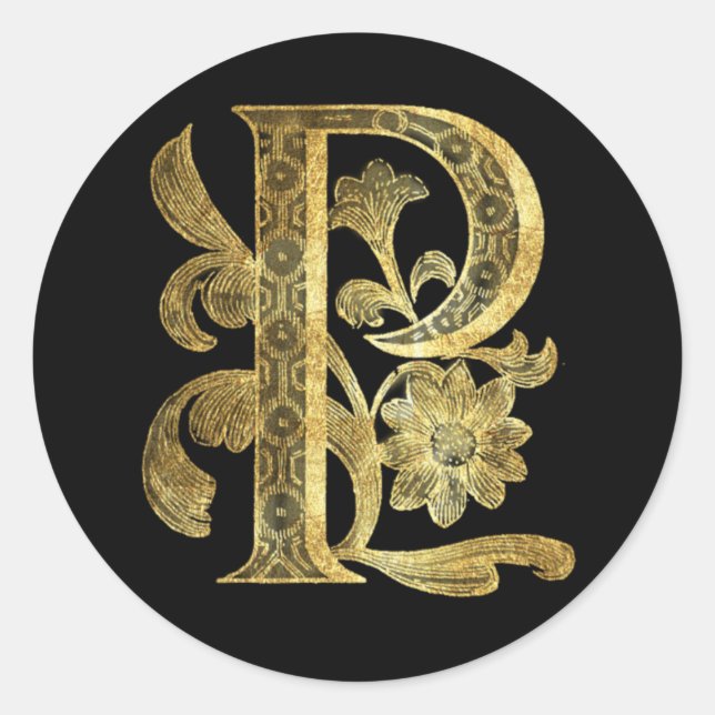 Floral Monogramm Runder Aufkleber (Vorderseite)