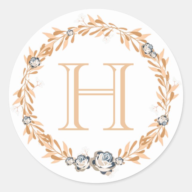 Floral Monogramm Runder Aufkleber (Vorderseite)