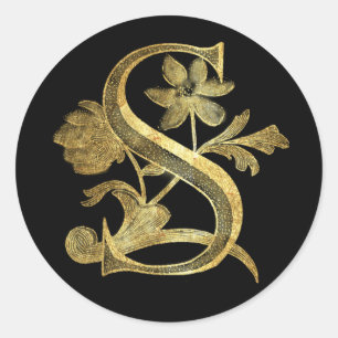Floral Monogramm S Runder Aufkleber