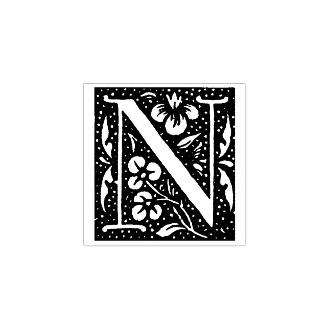 Floral Monogramm Vintager Anfangsbuchstabe N Gummistempel (Prägung)