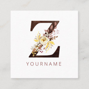 Floral Monogramm Z Reiche Herbstblätter Quadratische Visitenkarte