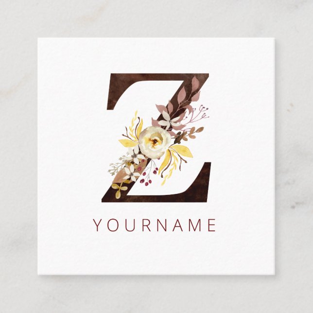 Floral Monogramm Z Reiche Herbstblätter Quadratische Visitenkarte (Vorderseite)