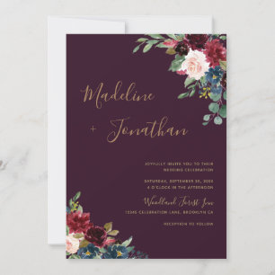 Floral Moody Amethyst Plum Jewel Tone Wedding Einladung