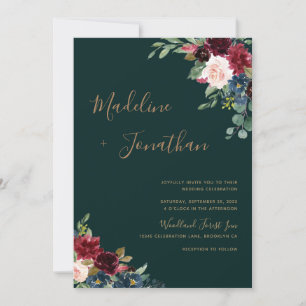 Floral Moody Emerald Green Jewel Tone Wedding  Einladung