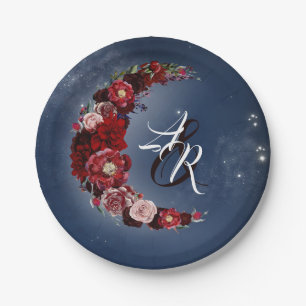 Floral Moon Hochzeit von Marine und Burgund Pappteller