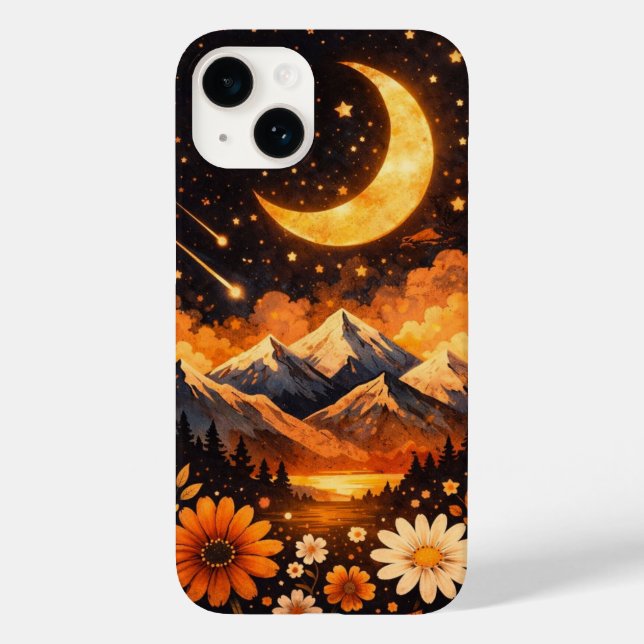 Floral Moon Pattern Phone Case – Cute and Aestheti (Rückseite)