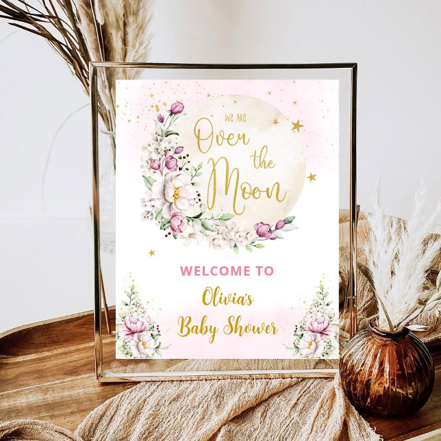 Floral Moon Pink Begrüßungszeichen Poster (Von Creator hochgeladen)