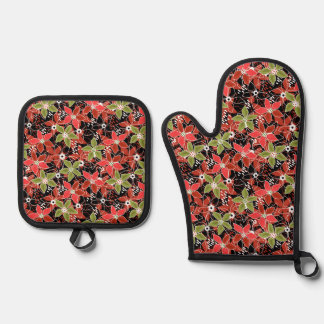 Floral multicolored sketch retro autumn ofenhandschuh & Topflappen-Set