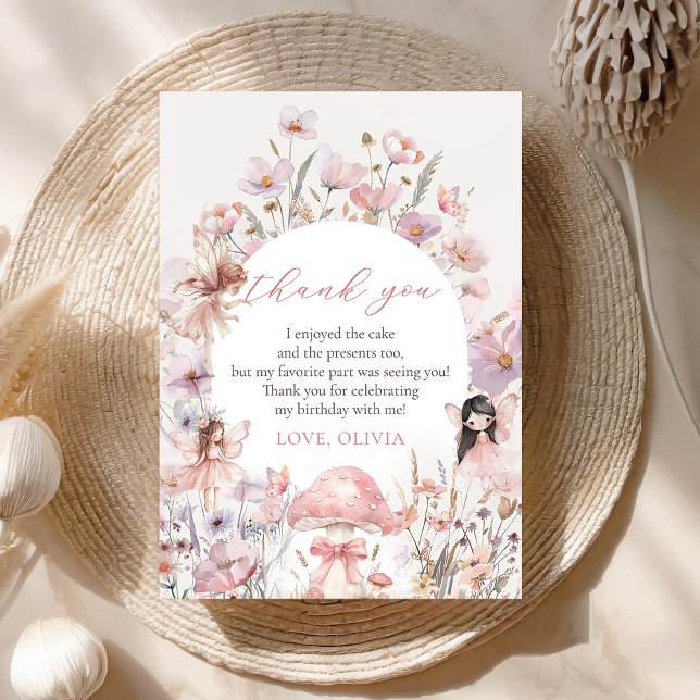 Floral Mushroom Fairy First Birthday Dankeskarte (Von Creator hochgeladen)