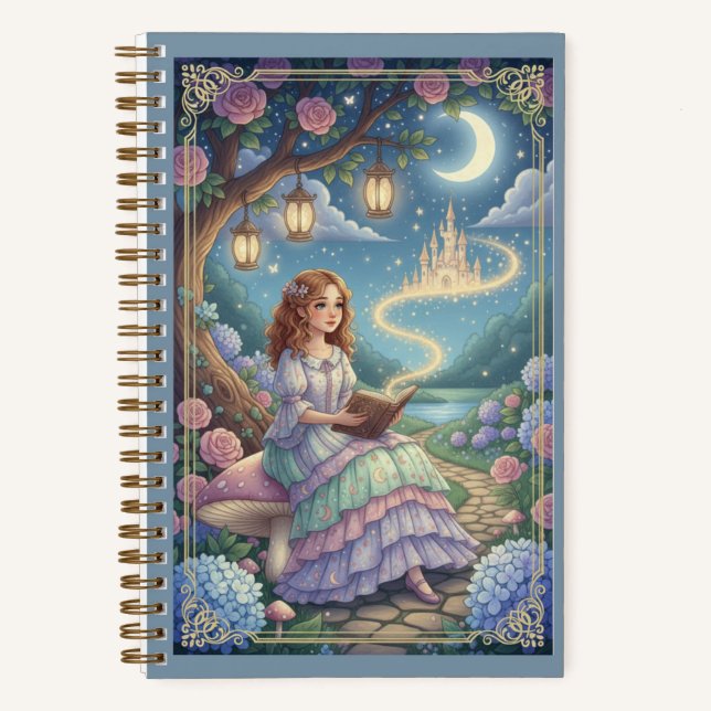 Floral Mushroom & Glowing Storybook Castle Journal Notizbuch (Vorderseite)