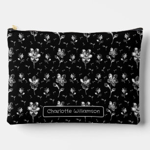 Floral Muster Schwarz-Silbernamensack Kosmetiktüte Zubehörtasche