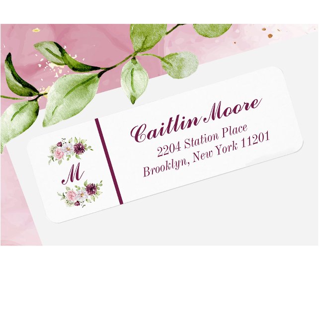 Floral Name und Monogramm Rücksendeadresse (Von Creator hochgeladen)