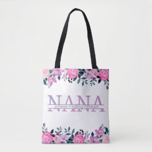 Floral Nana spaltes Monogramm mit Enkelnamen Tasche