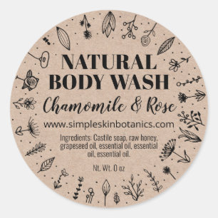 Floral Natural Homemade Body Wash Étiquettes