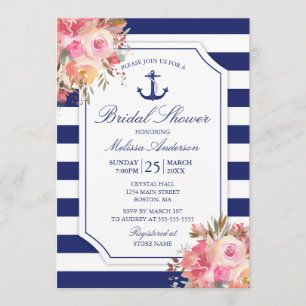 Floral Nautic Anchor Watercolor Brautparty Einladung