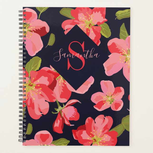 Floral Navy Blue Monogramme Nom Botanique 2022 (Devant)