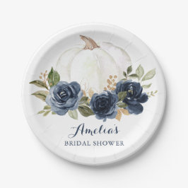 Floral Navy Blue Pumpkin Brautparty Fall Pappteller