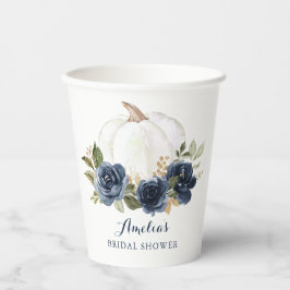 Floral Navy Blue Pumpkin Fall Brautparty Pappbecher
