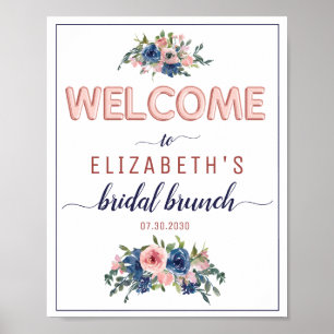 Floral Navy-Blush-Roségoldene Hochzeits-Brunch-Wil Poster