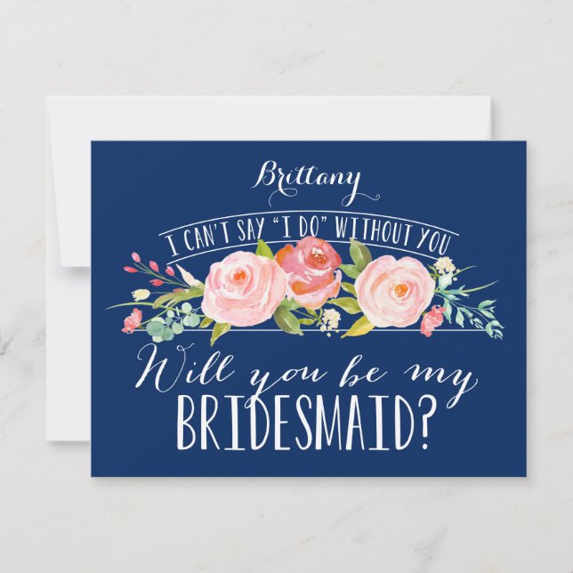 Floral Navy Bridesmaid Karte (Vorderseite)