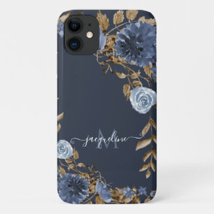 Floral Navy Dusty Blauer Eleganter Wasserfarbname Case-Mate iPhone Hülle