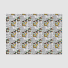 Floral Newsprint Butterfly Seidenpapier