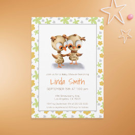 Floral Niedlich Baby Owls Baby Showroom Twins Einladung