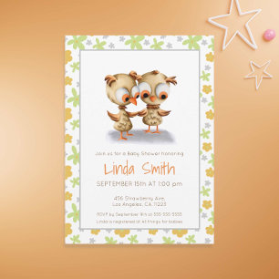 Floral Niedlich Baby Owls Baby Showroom Twins Einladung