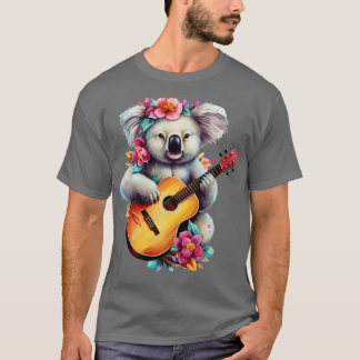 Floral Niedlich Koala Gitarre spielen T-Shirt
