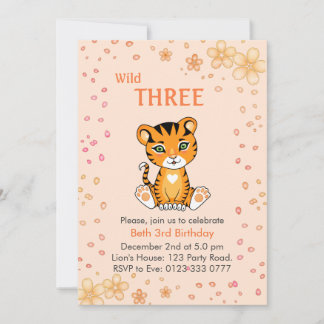 Floral Niedlich Wild Three Tiger 3. Geburtstag Ein Einladung