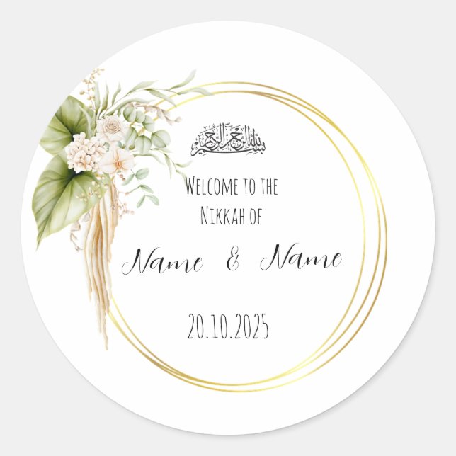 Floral Nikkah bevorzugt Aufkleber (Vorderseite)