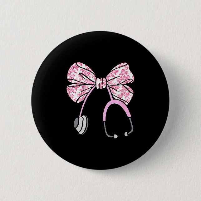Floral Nk Coquette Bow Rn Nurse Stethoscope Nursin Button (Vorderseite)