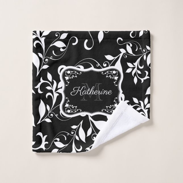 Floral noir et blanc (Gant de toilette)