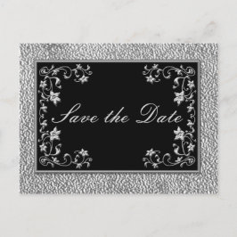 Floral noir et blanc Enregistrer la date Carte pos