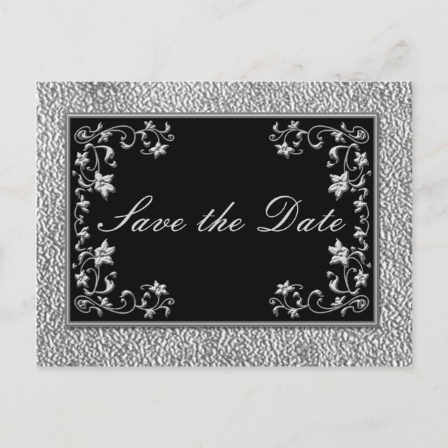 Floral noir et blanc Enregistrer la date Carte pos (Devant)