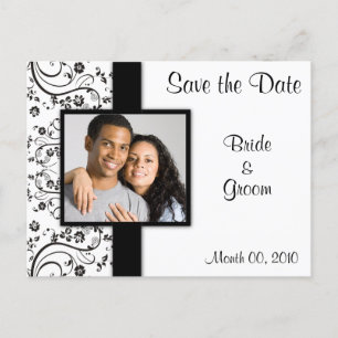 Floral noir et blanc Enregistrer la date Cartes po