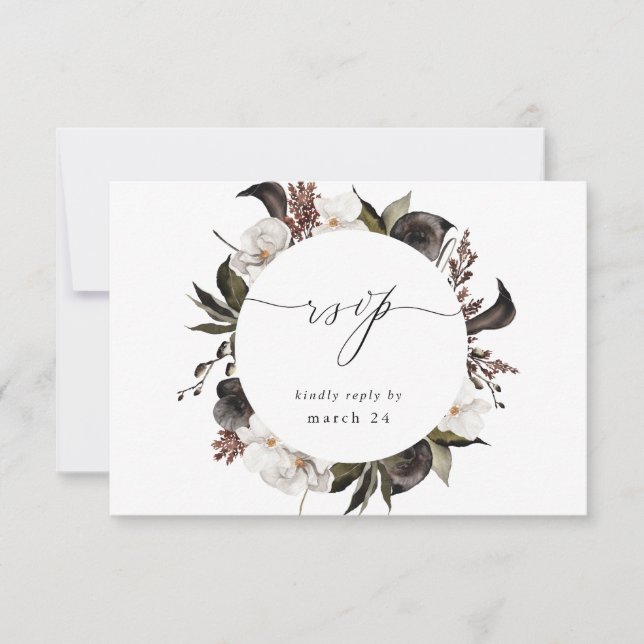 Floral noir et blanc w Repas RSVP 3 (Devant)