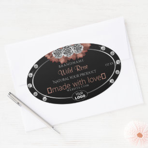 Floral Noir Rouge Argent Étiquette Bijoux Logo