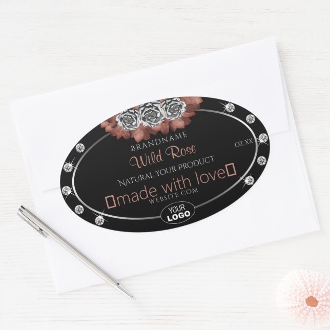 Floral Noir Rouge Argent Étiquette Bijoux Logo (Enveloppe)