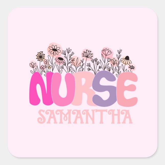 Floral Nurse Quadratischer Aufkleber (Vorderseite)
