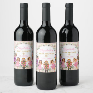 Floral Nutcracker Winter Holiday Baby Girl Dusche Weinetikett