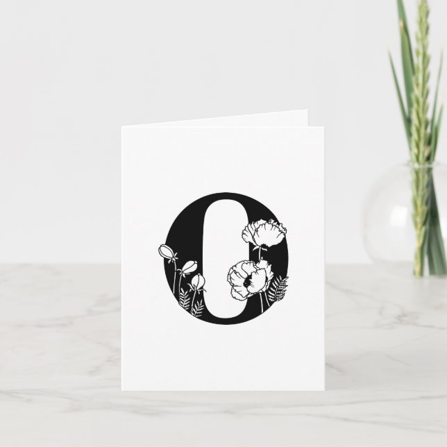 Floral-O-Monogramm auf weißer Notizkarte (Vorderseite)