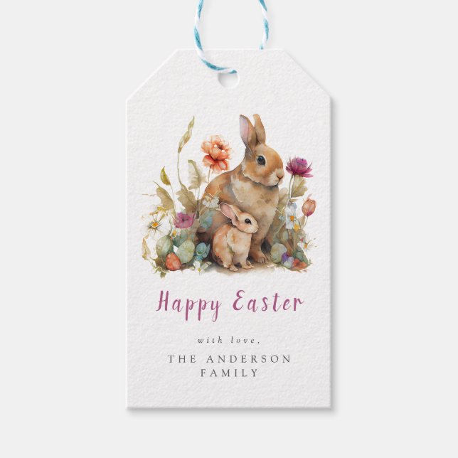 Floral Oaster Bunnies Geschenkanhänger (Vorderseite)